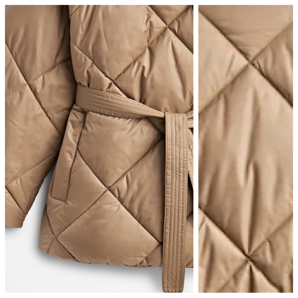 NWT. Massimo Dutti Camel/Light Brown Double-Breasted Puffer Jacket. Size S. - Picture 5 of 11